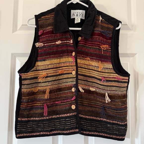 KEREN hart Tops - Vintage KEREN hart Striped Boho Tassel Vest in Burgundy, Mustard, Olive and Navy